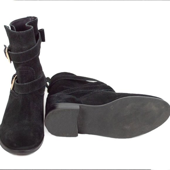 Kate Spade Sabina Black Suede Buckle & Bow Boots - Picture 12 of 14